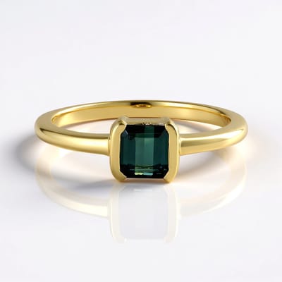 Cavill - Vergulde 925 Sterling Zilver Ring met 0,84 ct Groene Benedito Toermalijn - Achthoekig Trapgeslepen Edelsteen - Modern Design