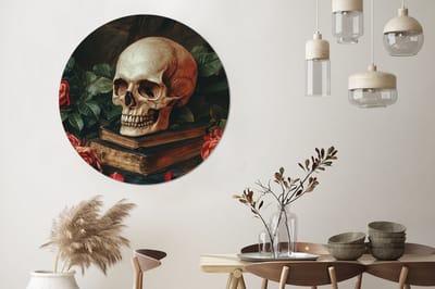 WallCircle - Wandcirkel - Muurcirkel - Skelet - Kaarsen - Rozen - Schedel - Boeken - Kandelaar - Aluminium - Dibond - 140x140 cm - Binnen en Buiten