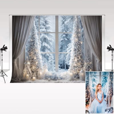 Dailygoods - Fotoachtergrond - Winter Kerstboom - Fleece Sneeuw Scene - 3 x 2 m - Kinderen Verjaardag - Fotostudio Props