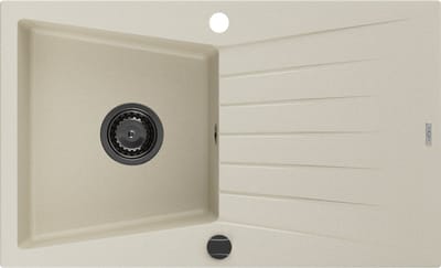 Mexen Cesar granieten gootsteen 1-kompartement met afdruiprek 775 x 470 , beige, zwarte sifon - 6514771010-69-B