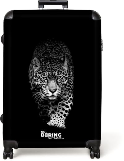 NoBoringSuitcases.com® - Koffer groot - Reiskoffer lichtgewicht - Luipaard - Dieren - Zwart - Rolkoffer met 4 wielen - Grote trolley XL - 98 liter bagage