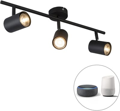 QAZQA jeana - Moderne Dimbare LED Smart Plafondspot | Spotje | Opbouwspot incl. wifi met Dimmer - 3 lichts - L 53 cm - Zwart - Woonkamer | Slaapkamer | Keuken