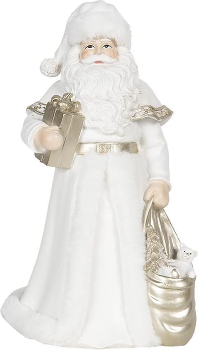 Clayre & Eef Kerstdecoratie Beeld Kerstman 17*17*31 cm Wit Kunststof Decoratief Figuur Decoratieve Accessoires Kerstdecoratie voor Binnen