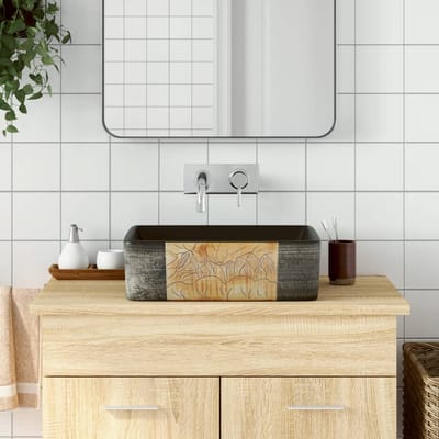 vidaXL - Opzetwasbak - rechthoekig - 46x35,5x13 - cm - keramiek - zwart - en - bruin