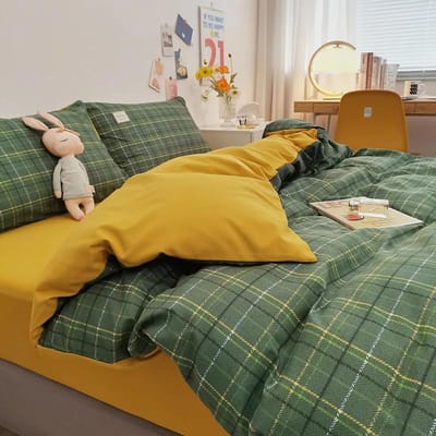 Japanse Stijl Geruite Queen Dekbedovertrek Set 220x240 Hoge Kwaliteit Zacht Huidvriendelijk Beddengoed Set King Size Dekbedhoes Kussenslopen AU Single Size 3 pcs