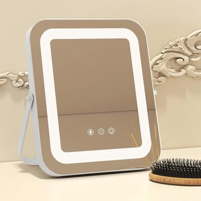 Draaibare Make-up Spiegel - Verlichte Tafelspiegel - Dagelijkse Make-up - 3 Lichtkleuren Instelbaar - 360 Graden Draaibaar - Zwart