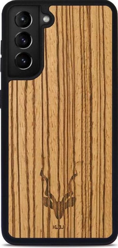 Kudu Samsung Galaxy S21 hoesje case - Houten backcover - Handgemaakt en afgewerkt met duurzaam TPU - Zebrano - Zwart