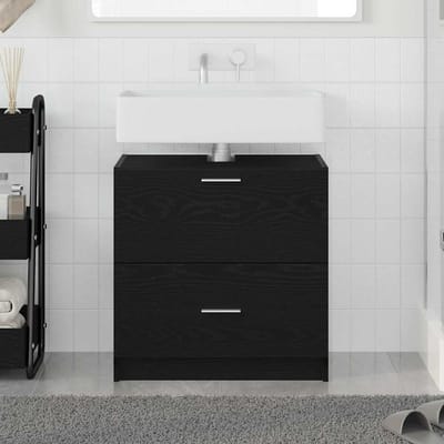 vidaXL - Badkamerkast - Zwart - Eiken - 59 - x - 37 - x - 59 - cm - Bewerkt - hout