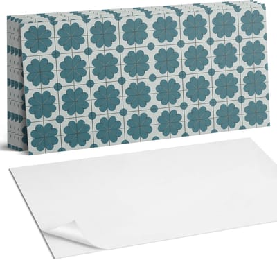 Coloray Plaktegels - Bloemenpatronen in het arrangement Wandtegel Zelfklevend - 60 cm x 30 cm - Turkoois Plaktegels - 6 stuks - Rechthoek PVC Tegels - Plaktegels Keuken - Zelfklevende Vloertegels Badkamer - Vinyl Tegels Zelfklevend - Portugese Tegels