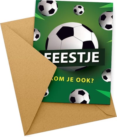 Kinderfeestje Uitnodigingen - Kaarten met Envelop - Verjaardag Vieren - FSC-Gecertificeerd Papier - A6 Formaat - Voetbal Thema