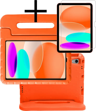 Hoes - Geschikt voor Apple iPad A16/A18 (2022/2025/2026) - 10.9 & 11 inch (10e, 11e & 12e generatie) - Met Screenprotector - Kinderhoes Shockproof Bumper - Kidsproof Case - Tablet Hoesje - Kinder Cover - Oranje