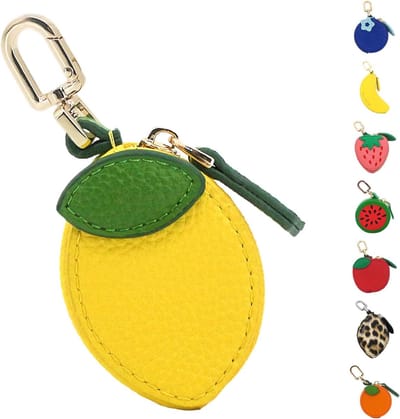 Portemonnee Sleutelhanger, Fruit Muntzakje Leren Muntportemonnee, Kawaii Tas Hanger Voor Handtas, Sleutels, Schoudertas & Cadeaus Voor Meisjes Vrouwen (lemon)