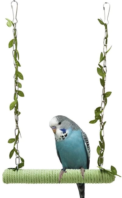 Allecto - Vogel Schommel - Parkiet Accessoires - Houten Standaard - Metalen Haken - Papegaai - Valkparkiet - Agapornis - Zebravinken - Geschikt voo...
