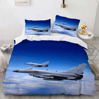 Vliegtuig Vechter Luchtpatroon Comfortabel Dekbed Dekbedovertrek Kussensloop Beddengoed Set Kinderkamer Decoratie Huis Textiel 70x133cm