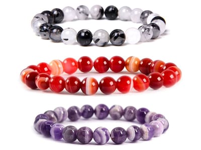 Bixorp Gems Edelstenen Armbanden Set Rode Agaat + Droom Amethist + Rutielkwarts - Kralenarmband