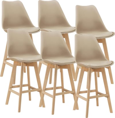 Barkruk set van 6 kunstleer en beuken 105x48x58 cm beige