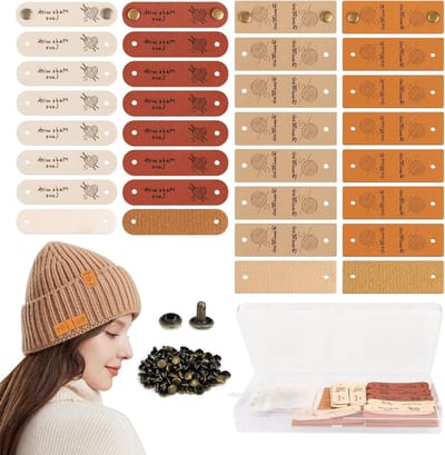 Handgemaakte Leren Labels Set van 32 Stuks, Persoonlijke Labels voor Naai- en Breiprojecten, DIY Labels voor Kleding en Accessoires