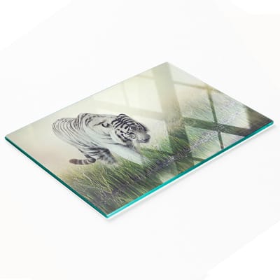 Multifunctionele decoratieve glazen snijplank voor de keuken, witte tijgerprint, 80x52 cm