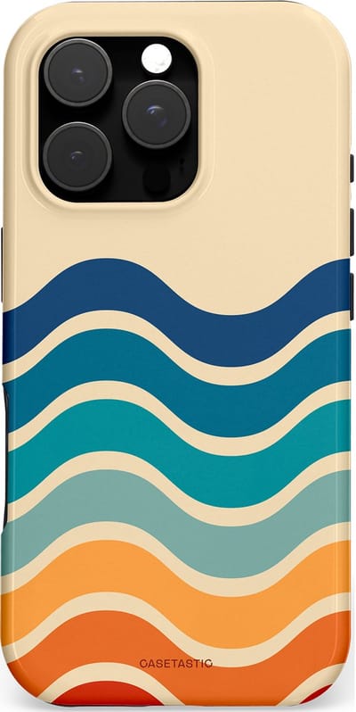 Casetastic hoesje geschikt voor Apple iPhone 16 Pro - MagSafe - Dubbellaagse bescherming - Nostalgische golven - Fashion Case - Zand Petrol Rood Oranje