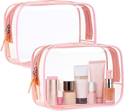 Transparante Toilettas voor Reizen, TSA Goedgekeurde Make-up Tas, Draagbare Cosmetica Tas voor Vrouwen, Roze, 6.7×4.7×2.4 inch, Ideaal voor Vakantie en Weekendtrips