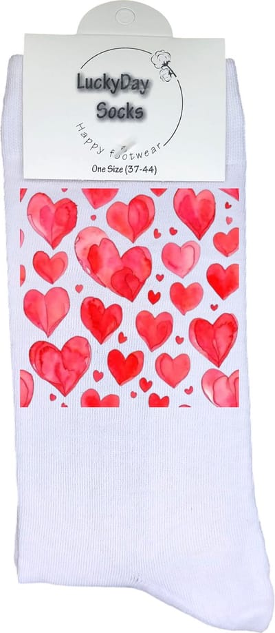 Hartjes - Opkikker - Grappige sokken - Valentijn cadeau - Verjaardag cadeau - Sint cadeau - Leuke sokken - Vrolijke sokken - Cadeautje - Grappig cadeau - Liefde - Trouw cadeau - Kerstcadeau - Vaderdag - Moederdag - Socks maken Happy - 37-44