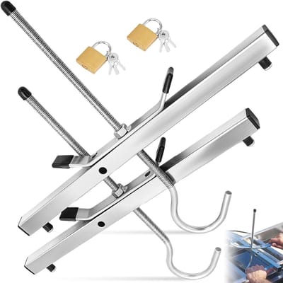 2 traphouders, 2 vrije hangsloten, dakbagagedrager, universeel slot 45 × 40 × 22 cm, slotenklemmen, accessoires, trap, rek, imperiaal voor zware vrachtwagens, zilver