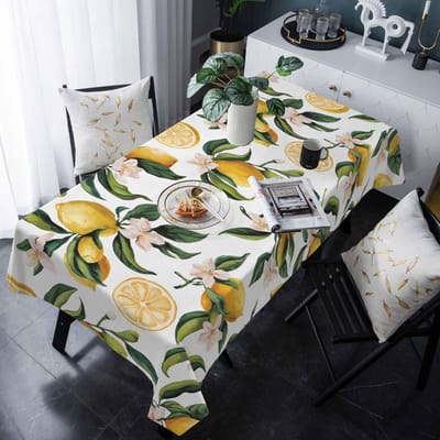 Zomer Citroenbloem Groene Bladeren Rechthoekig Tafelkleed voor Tafeldecoratie Herbruikbaar Keuken Eettafelkleed Feestdecoratie 140x140cm
