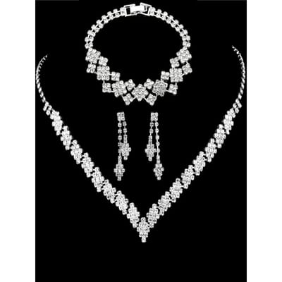 3-delige Bruidssieradenset Verzilverd Strass Vouwclutch Armband Kwastjes Oorbellen Bruiloftssieraden Cadeau Trendy Stijl Silver&45cm gray