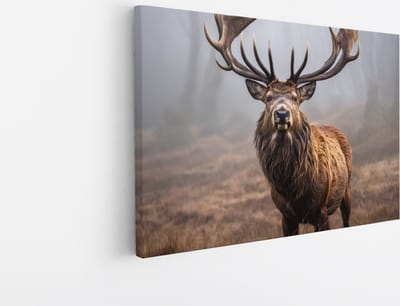 Saammp Canvas Schilderij - Hert in de mist - Dieren - 45x30 - Foto op canvas - Wanddecoratie - Muurdecoratie Woonkamer - Slaapkamer decoratie - Canvas Print