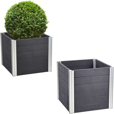 TRUTZHOLM Luxe Plantenbak 57x57cm Houtlook 135L - Grote Bloembak Tijdloos - Met Aluminium Profielen Vierkant Duurzaam