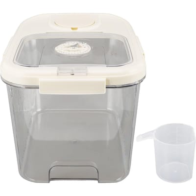 Rijstcontainer Keuken Droogvoedsel Rijstopbergdoos Multifunctioneel Luchtdicht Rijstemmer met Maatbeker voor Large Cream White white