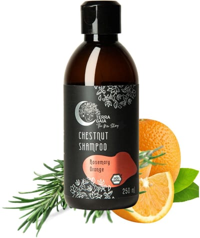 TERRA GAIA - natuurlijke shampoo - rozemarijn en sinaasappel - kastanje shampoo - 250ml - geeft natuurlijk volume - glanzend haar - sterk haar