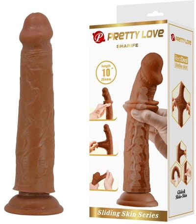 Pretty Love - Sharife - Sliding Skin Realistische Dildo - 25,4 cm - Bruin