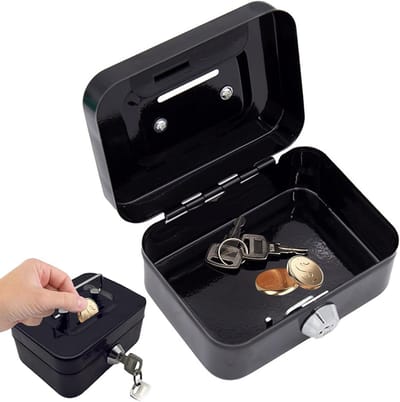 Afsluitbare Geldcassette met Sleutel, Zwart, Compact Formaat