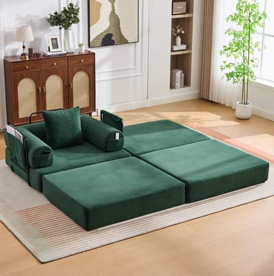 DESMIU Fauteuil 190 x 112 x 67 Cm - Met Hocker, Kussen En Zijvak - Voor Woonkamer, Slaapkamer En Balkon - Cordstof - Emerald