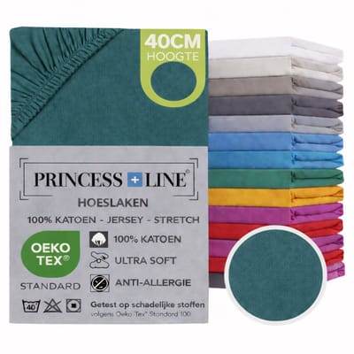 Princess Line- Comfortabel Ultra-Soft-Hoeslaken -100% katoen-Jersey -Stretch -Strijkvrij- Rondom elastiek-Hoekhoogte tot 40cm-Voor Boxspring-Waterbed-2Persoons- Lits-Jumeaux-180x220x40cm- Groen