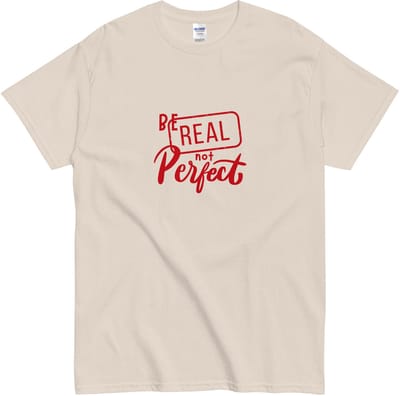 T Shirt Dames Heren - Rode Letters Print: Je Hoeft Niet Perfect Te Zijn - Beige - S