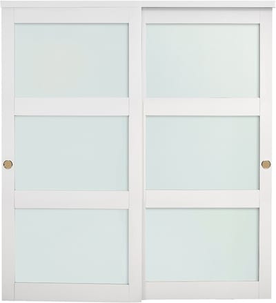 Schuifdeur voor kledingkast, 1829 mm (dubbel 940 mm) x 2032 mm, 3-delige bypassdeuren van matglas met bevestigingsset, duurzame houten en MDF-panelen met waterbestendige PVC-coating voor kasten en slaapkamers