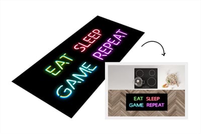 Keukenloper - Loper keuken - Gaming - Neon - Eat sleep game repeat - 120x50 cm - Keukenloper vinyl