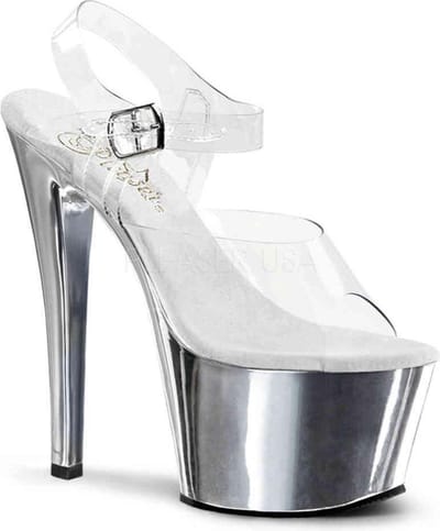 Pleaser - SKY308 Sandaal met enkelband, Paaldans schoenen - Paaldans schoenen - 35 Shoes - Zilverkleurig