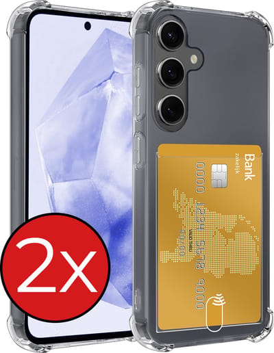 Hoesje - 2 Stuks - Geschikt voor Samsung Galaxy A35 - Met Pashouder en Kaarthouder - Telefoon Hoes Shockproof - Back Cover - Siliconen Case - Shock Proof - Pasjes Houder - Telefoonhoes - Transparant