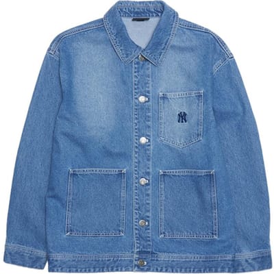 Veste en jean à manches longues et boutonnage simple vintage MLB New York Yankees Vestes unisexes Bleu clair 3ADKV0151-50BLL M gray