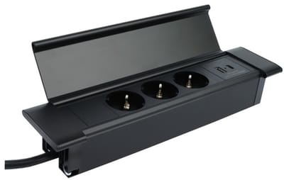 Design Light Flatbox - Stekkerdoos - 3 stopcontacten - USB A & C - Inbouw Stekkerblok met 1.8 meter kabel - Zwart