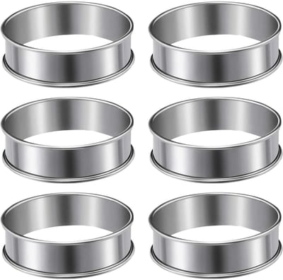 QTTVBTNA - 6 Stuks Taartringen - Ronde Bakvormen - RVS - Bakgereedschap - Geschikt voor Taarten, Gebak, Koekjes - Zilver - Ø8xH2,5cm