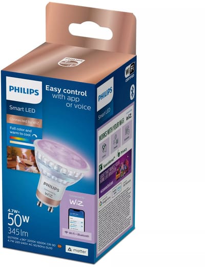 Philips Smart LED Spot - Slimme LED Verlichting - Gekleurd en Wit Licht - GU10 - 50W - Wi-Fi