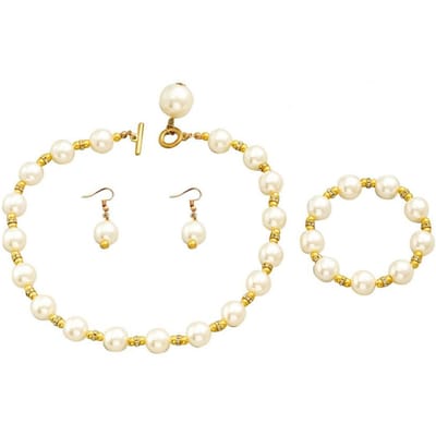 1Set Dames Sieradenset Imitatie Parel Oorbellen Ketting Armband Contrastkleur Strass Decor Gepolijst Promfeest Bruiloftsfeest B