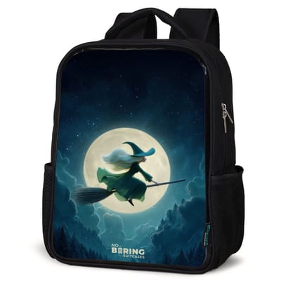NoBoringSuitcases.com® - Rugzak zwart - Schooltas jongen & meisje - Nachtelijke Vlucht over het Woud - Rugtas voor school - Boekentas kind - Schoolrugzak - Kinderrugzak