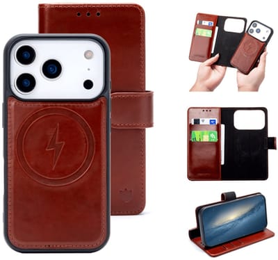 Casemania 2-in-1 Bookcase voor iPhone 17 Pro – Echt Leren - Donker Rood
