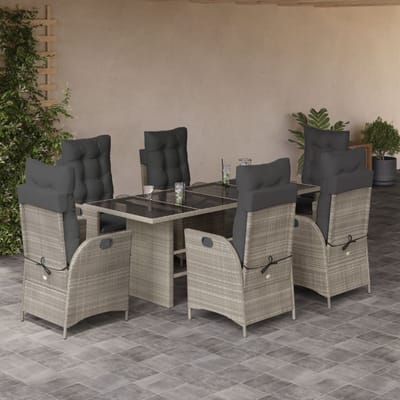 vidaXL - 7-delige - Tuinset - met - kussens - poly - rattan - grijs