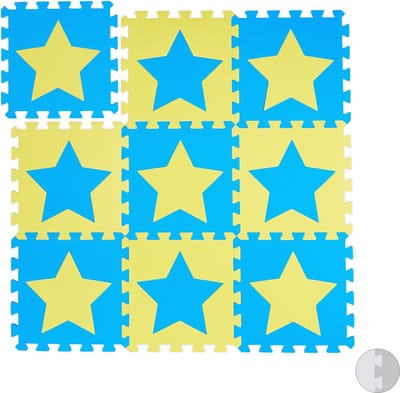 speelmat - foam sterren - 9 stuks - 18 delen - 91x91 cm - puzzelmat - baby - blauw-geel